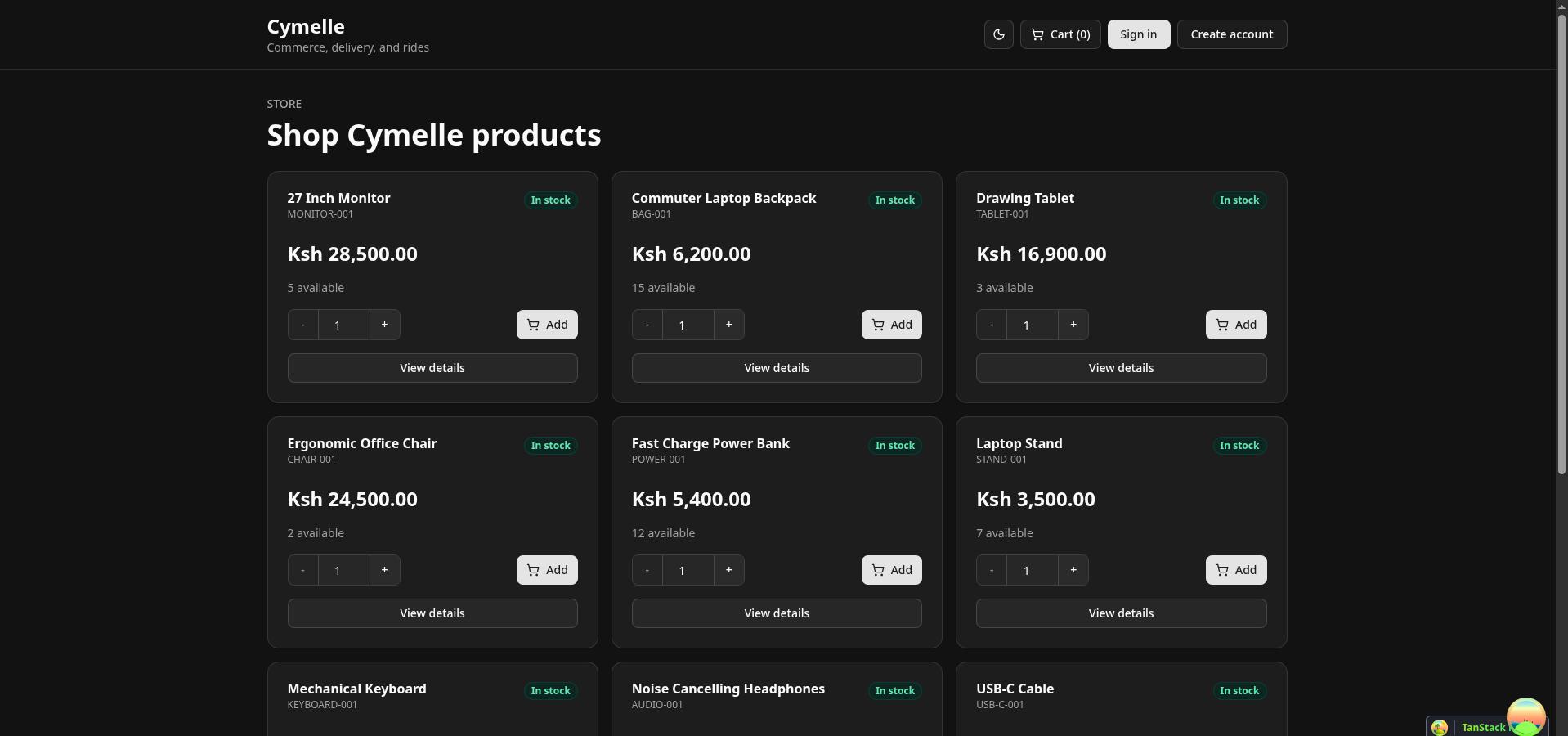 Storefront product listing