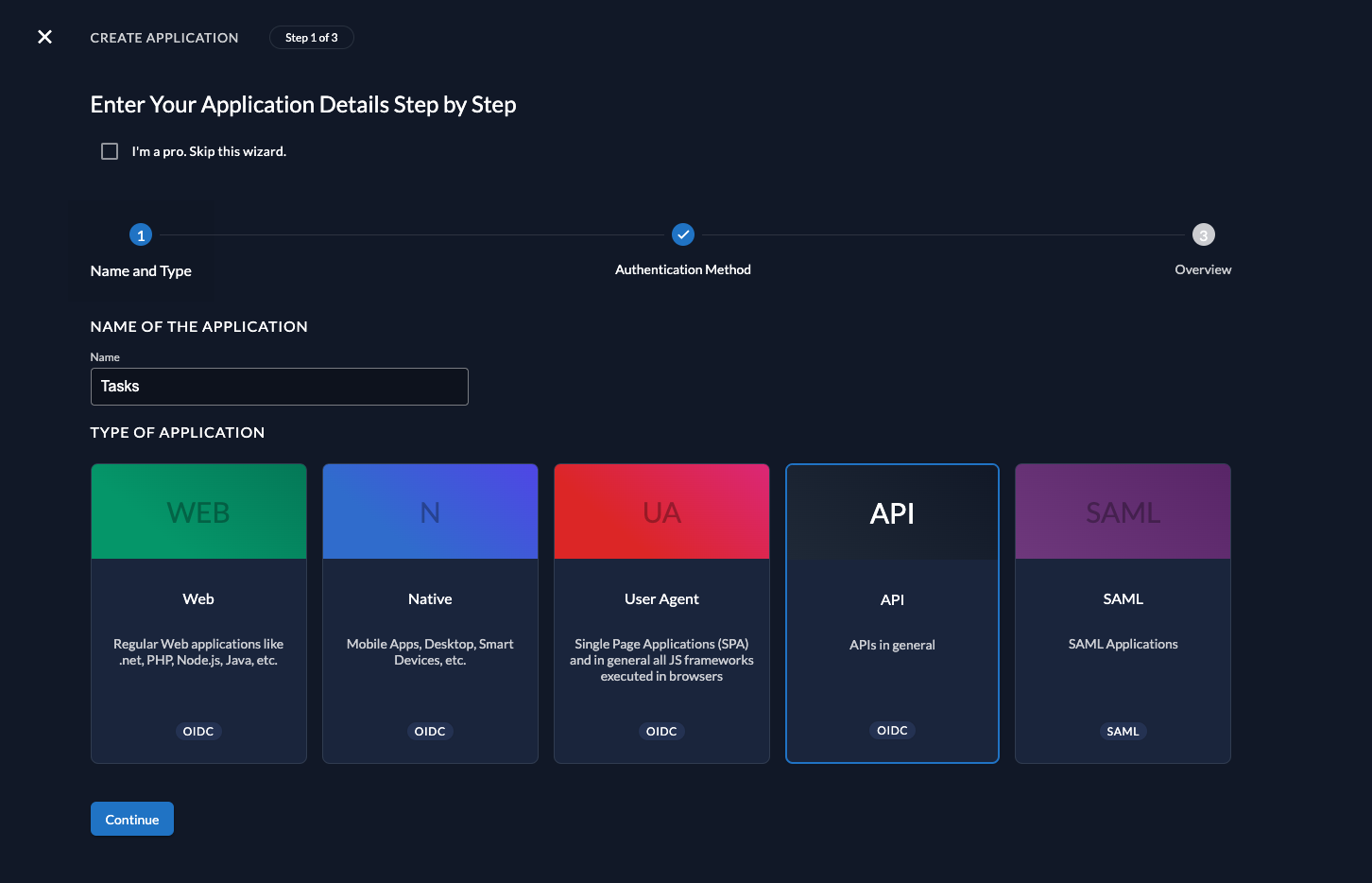 Create app in management console