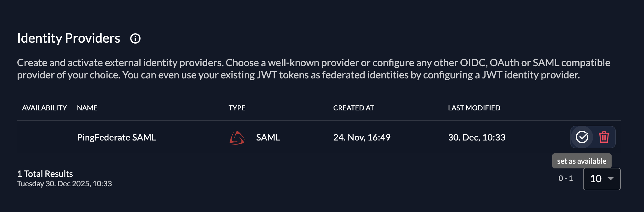 Activate PingFederate SAML provider in ZITADEL