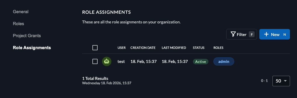 Created role assignment in management console