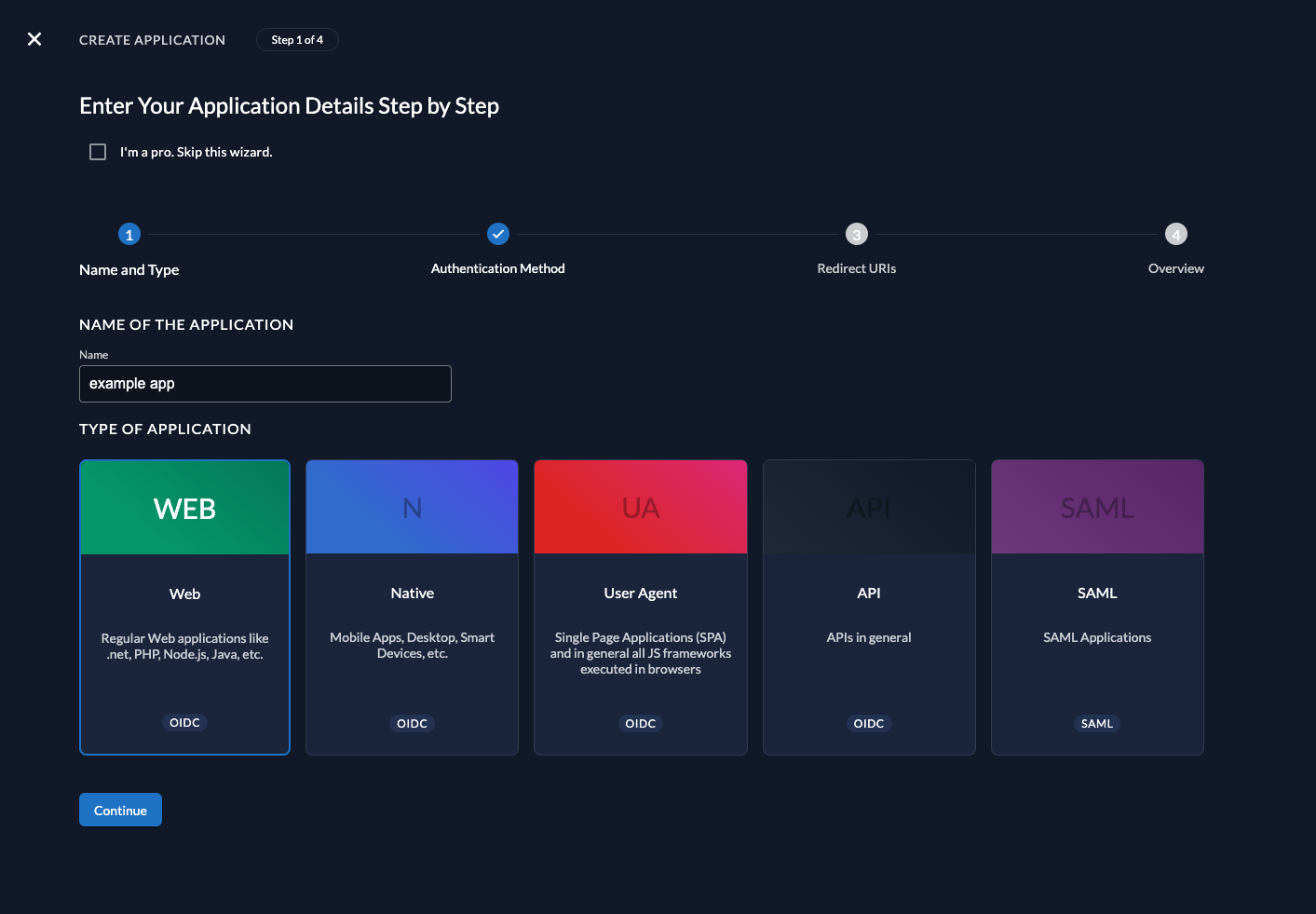 Create app in management console